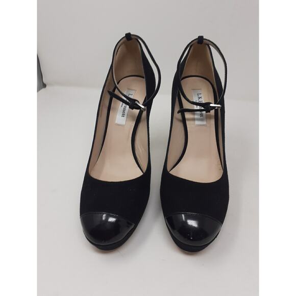 LK Bennett London Womens Shoes Size 7 Black Suede Cap Toe Ankle Strap Heels - Picture 3 of 14